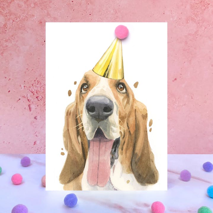 Karte Basset, Partyhut m. Pom Pom