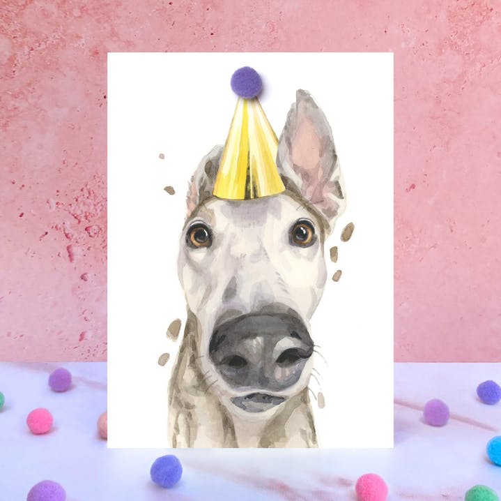 Karte Greyhound, Partyhut m. Pom Pom
