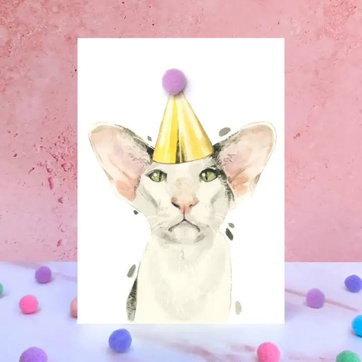 Karte Orientalische Kurzhaar, Partyhut m. Pom Pom