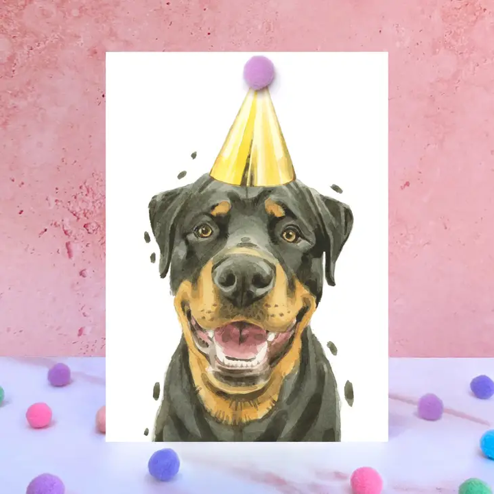 Karte Rottweiler, Partyhut m. Pom Pom