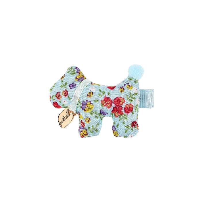 Haarspange Stoffhund Blumen mint