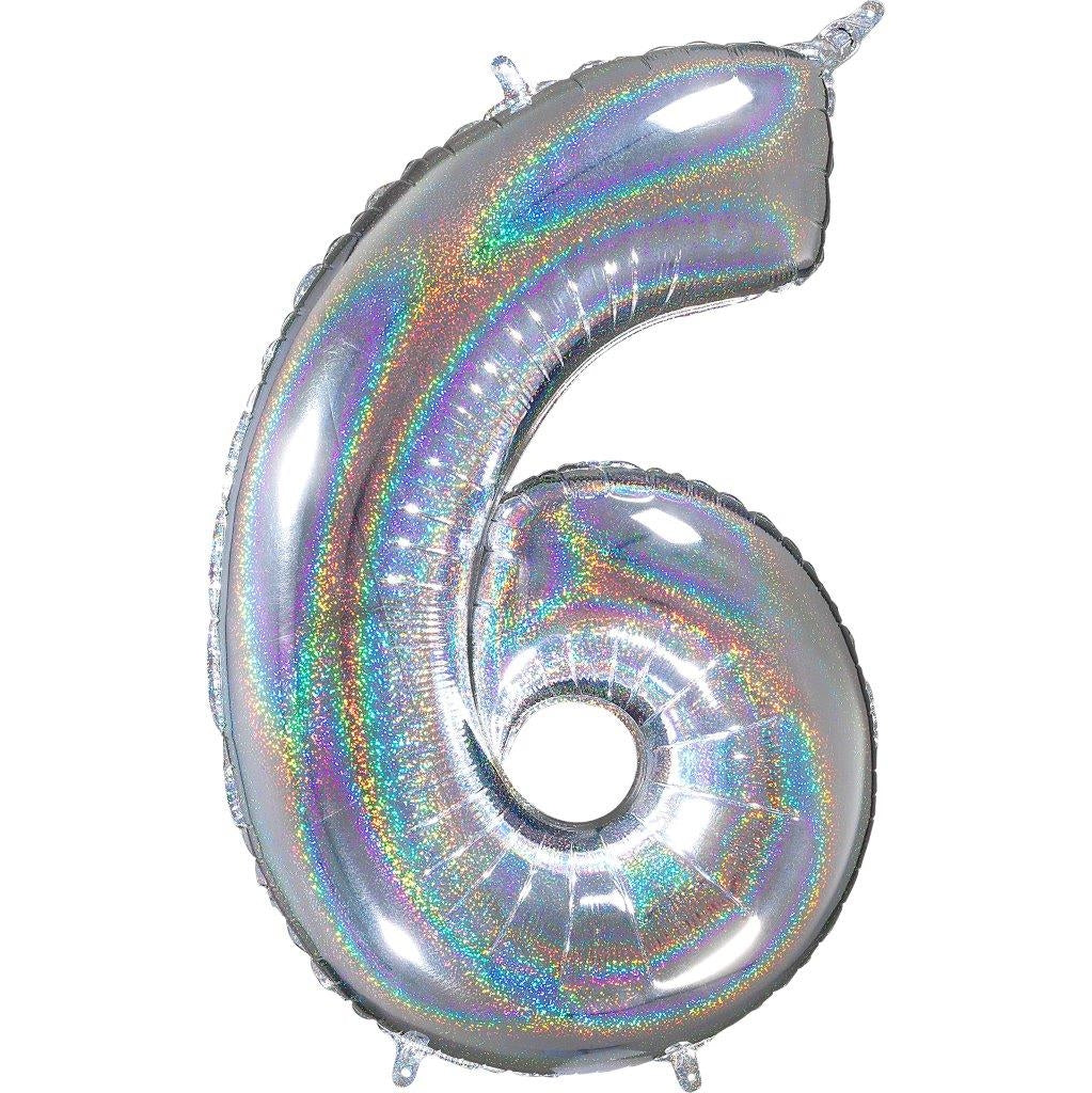 Zahlenballon Hologramm 6 (66 cm)