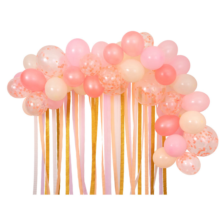 Ballongirlande pink mit Kreppbändern