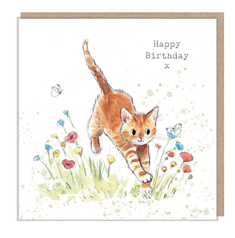 Karte rote Katze mit Blumen