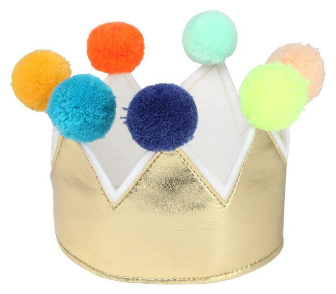 Krone mit bunten Pom Poms