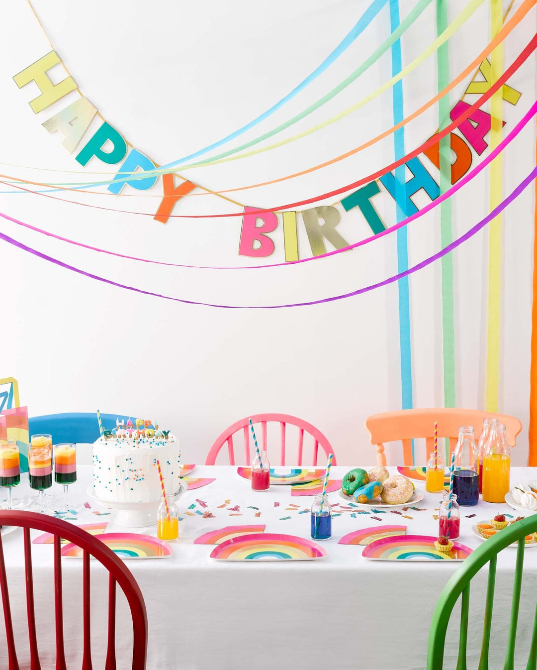 Rainbow Gold Happy Birthday Girlande