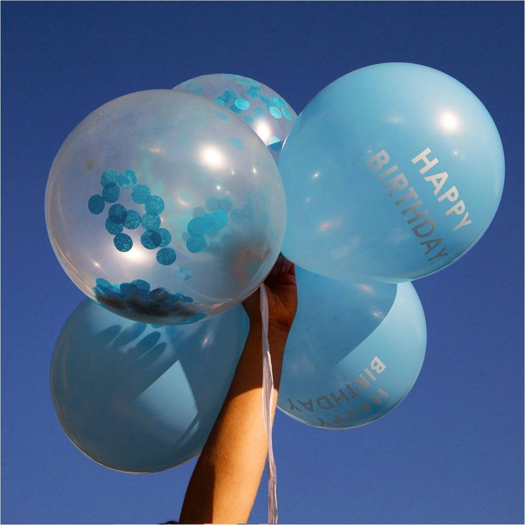 Blau Happy Birthday und Confetti Ballons (TT)