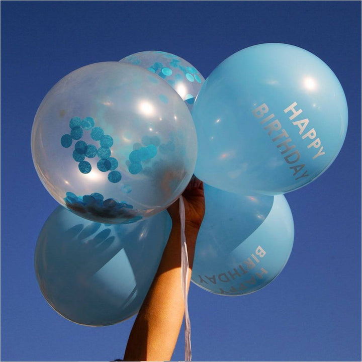Blau Happy Birthday und Confetti Ballons (TT)